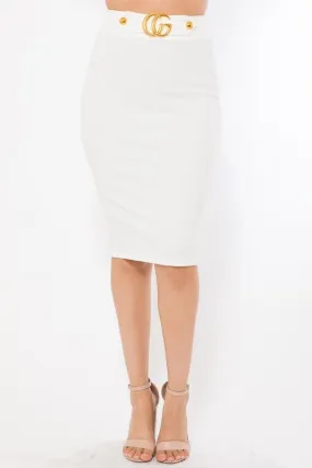 Gold Buckle Detail High Waist Pencil Skirt