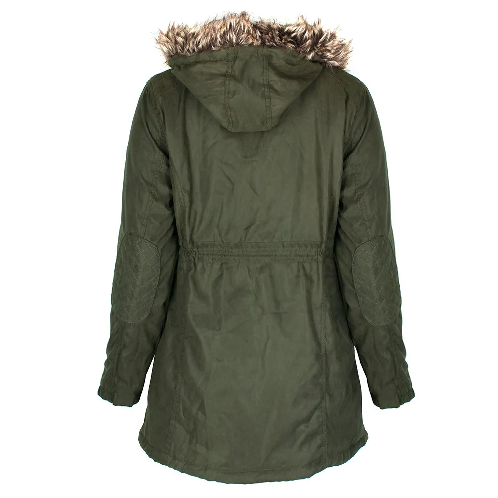 Han Ton Women's Three Quarter Length Sherpa Lined Detachable Hood Jacket