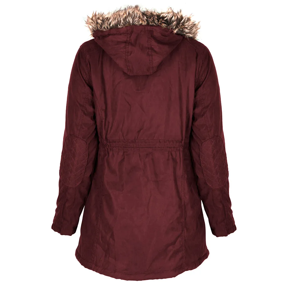 Han Ton Women's Three Quarter Length Sherpa Lined Detachable Hood Jacket