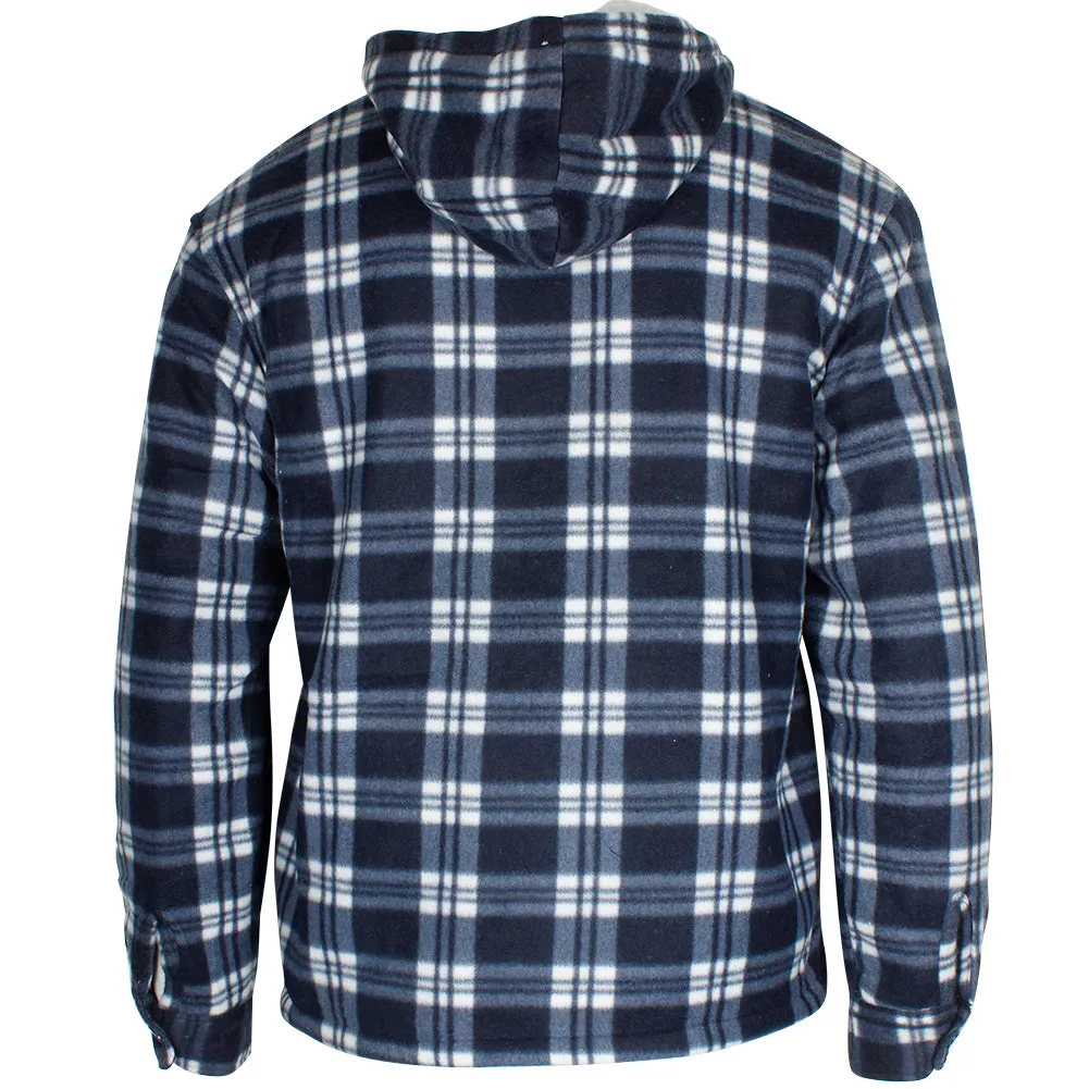 HanTon Men's 2 Pocket Sherpa Heavyweight Hooded Fleece Flannel Plaid Jacket
