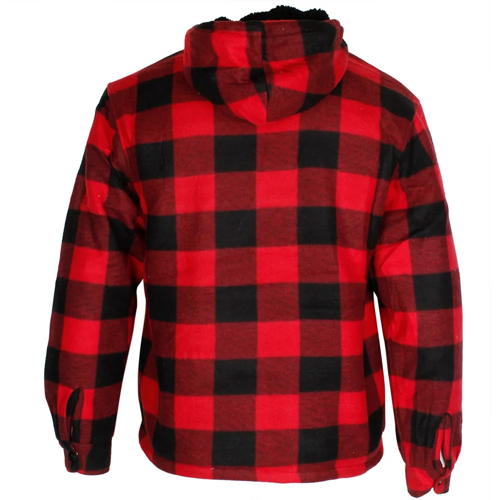 HanTon Men's 2 Pocket Sherpa Heavyweight Hooded Fleece Flannel Plaid Jacket