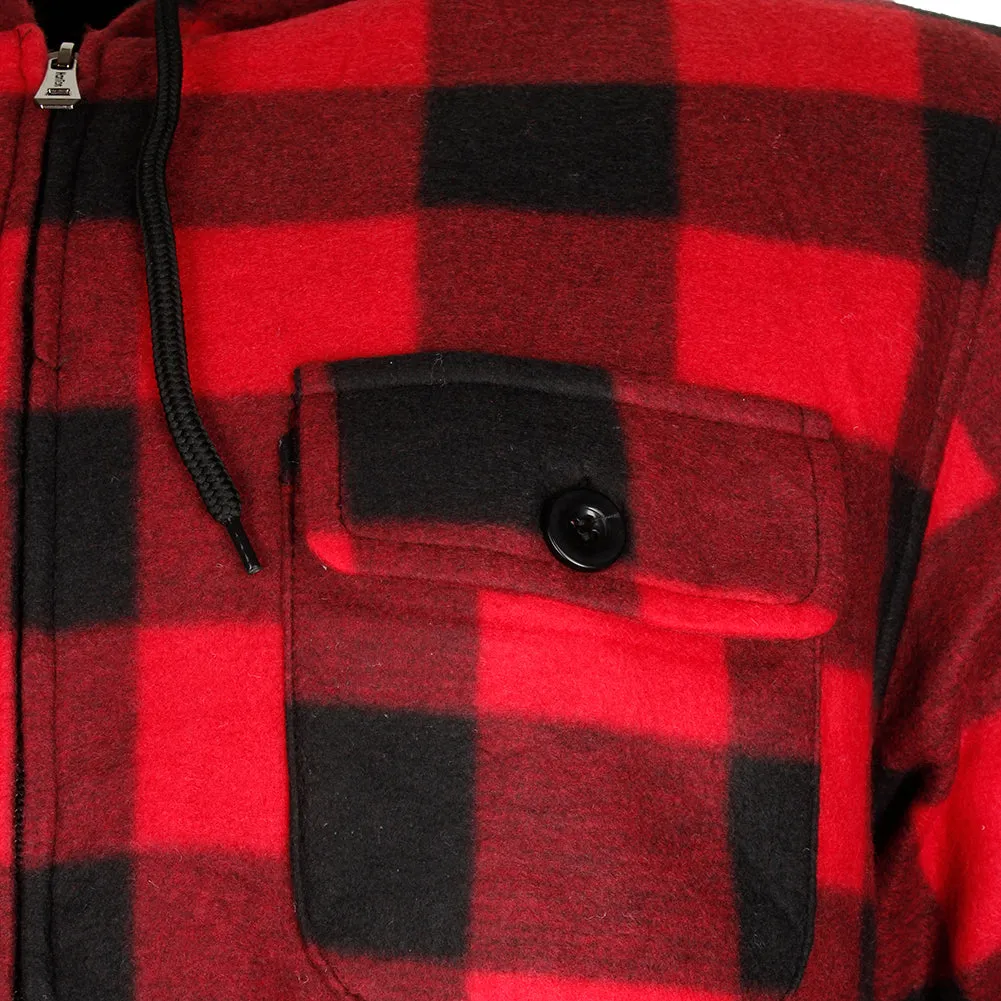 HanTon Men's 2 Pocket Sherpa Heavyweight Hooded Fleece Flannel Plaid Jacket