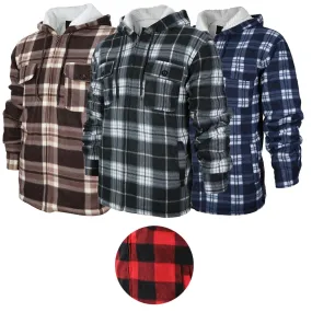 HanTon Men's 2 Pocket Sherpa Heavyweight Hooded Fleece Flannel Plaid Jacket