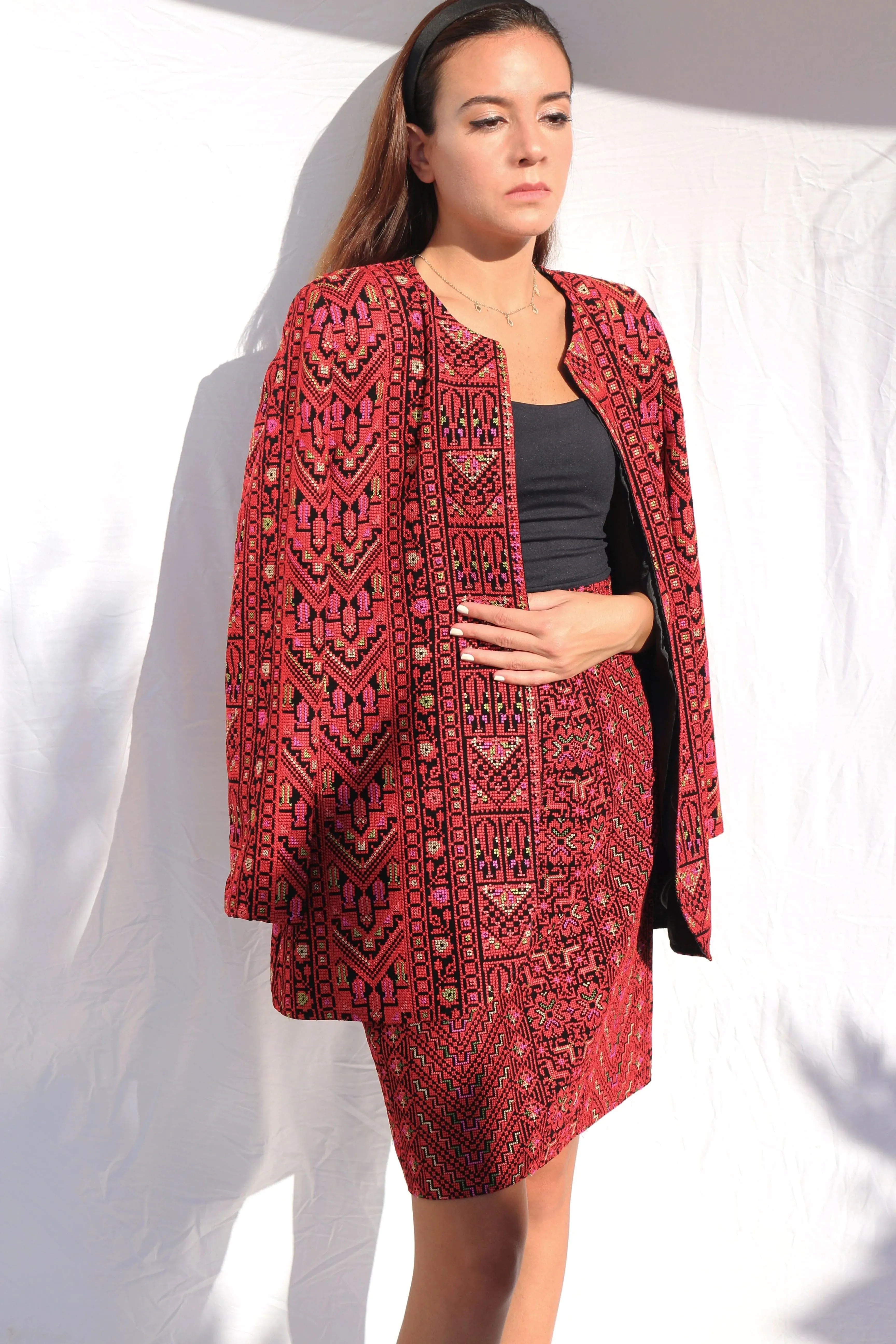 Heavy-embroidered Skirt Suit