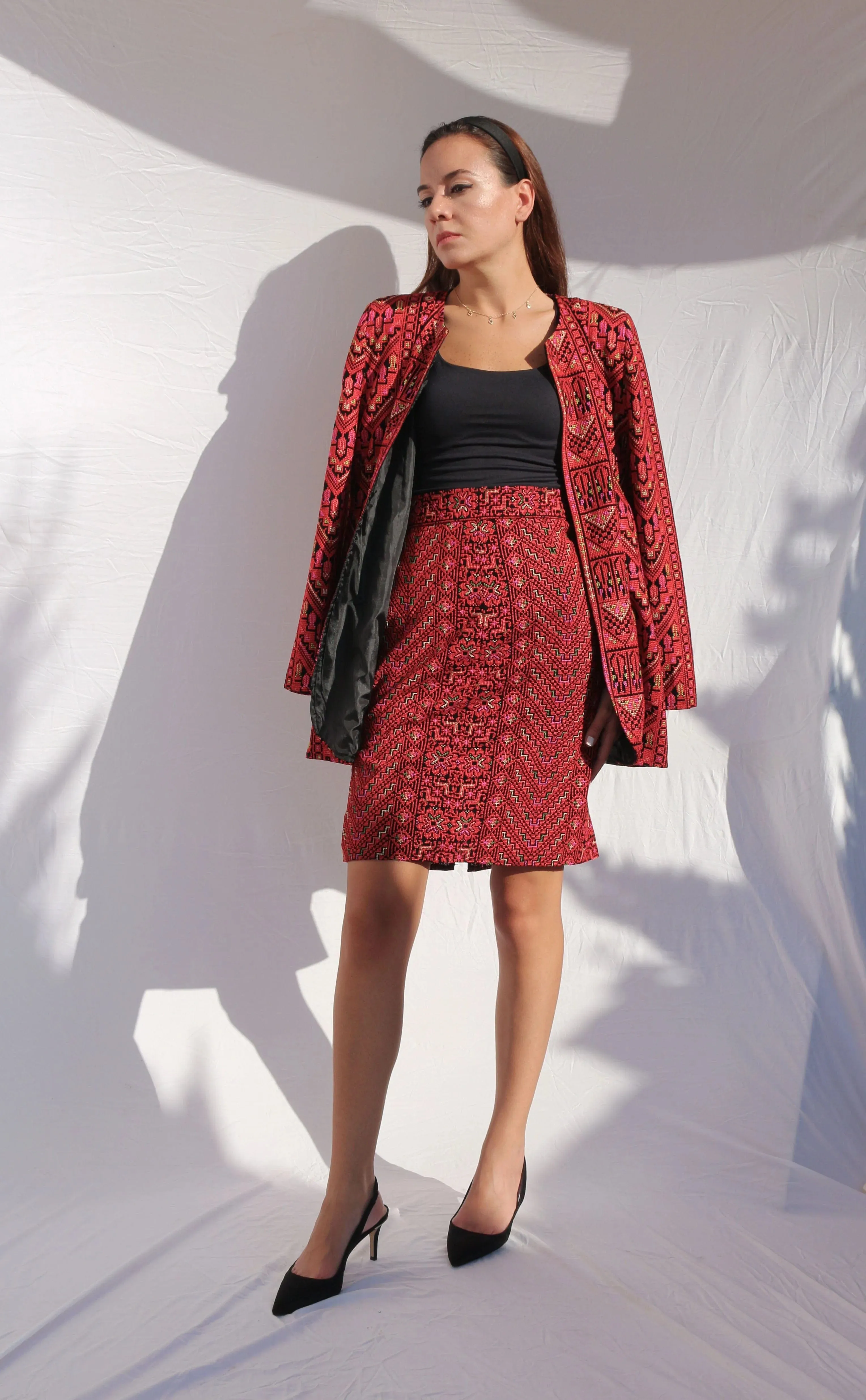 Heavy-embroidered Skirt Suit