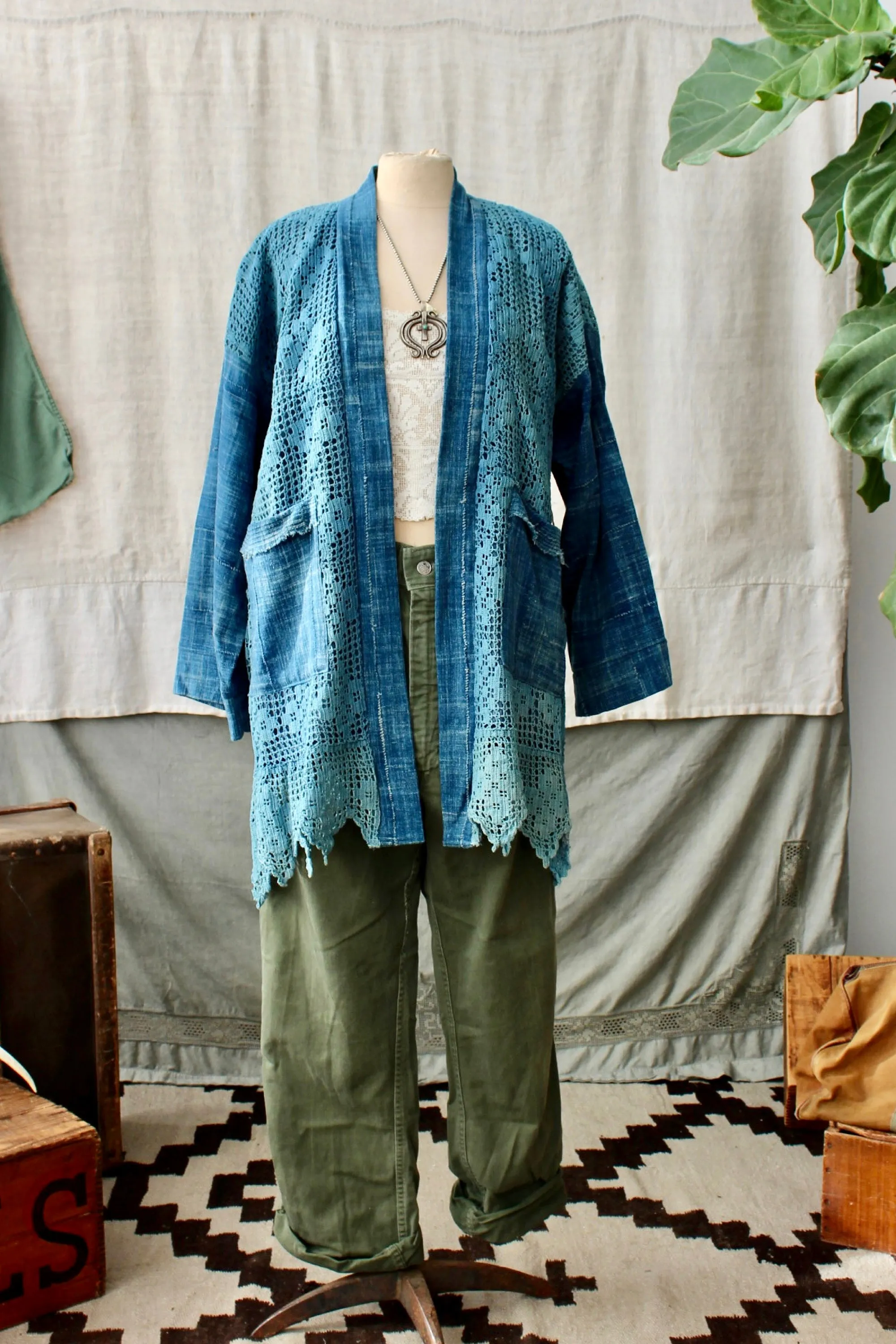 HF168 The Highlands Foundry Indigo Crochet Jacket