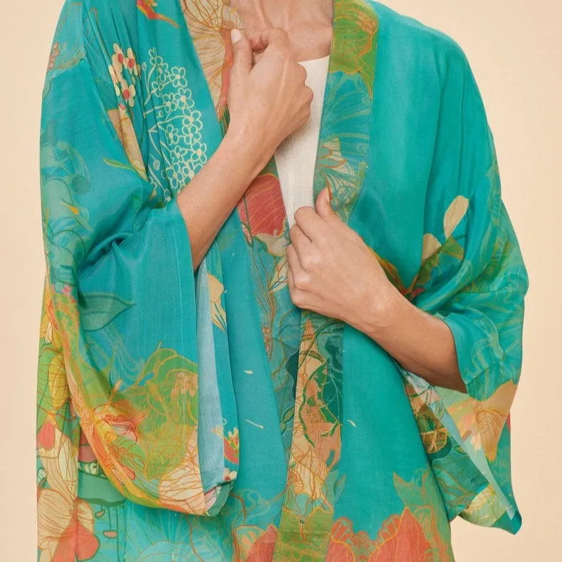 Hummingbird Aqua Design Kimono Jacket