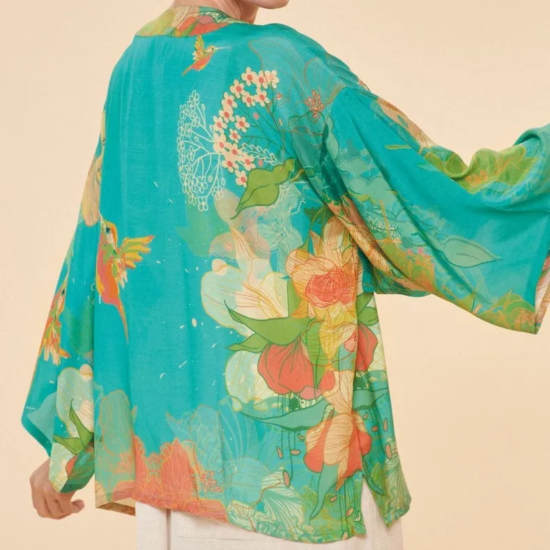Hummingbird Aqua Design Kimono Jacket