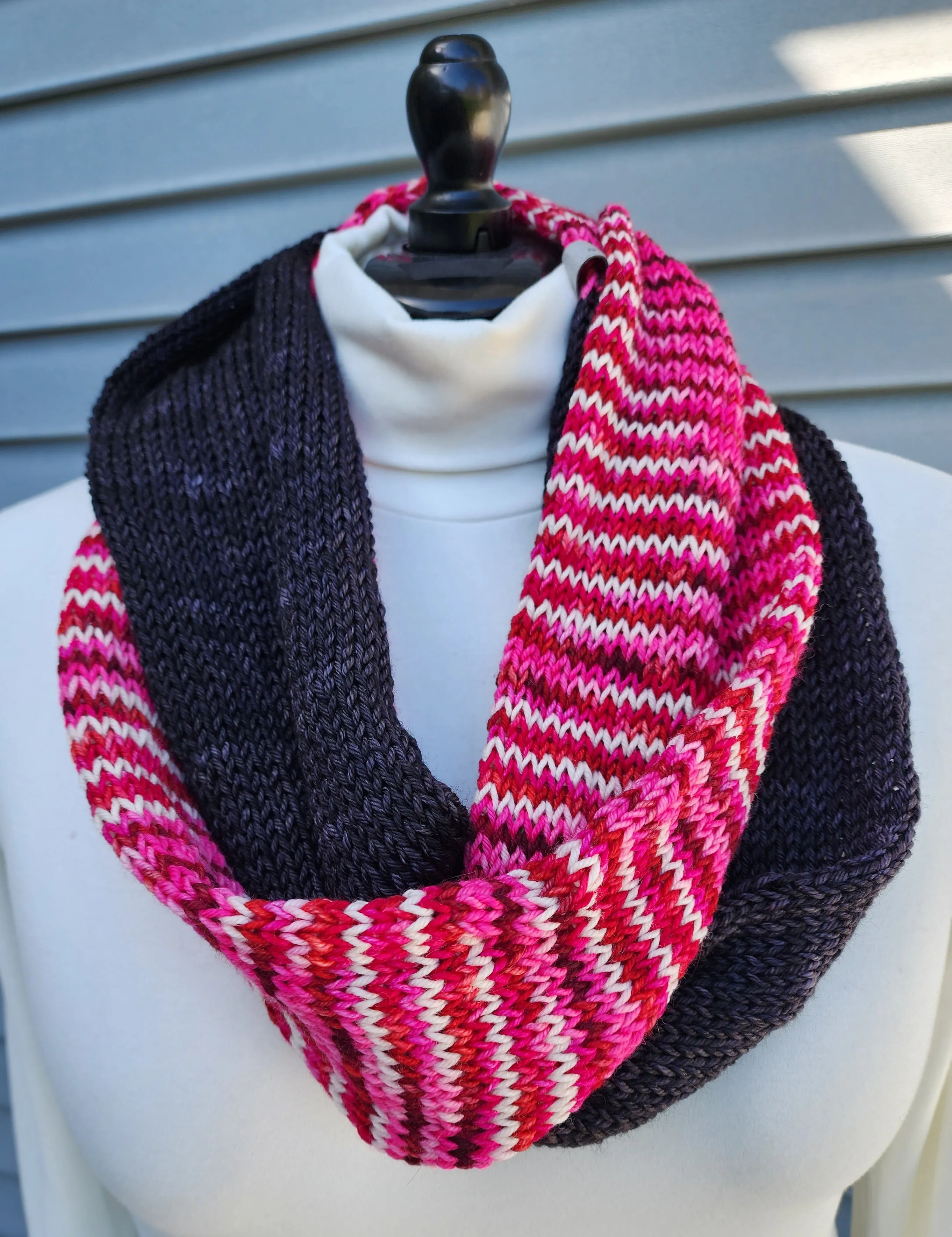 Infinity Scarf - Black with Variegated Pink, Red, White