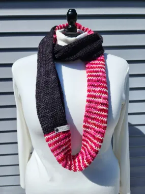 Infinity Scarf - Black with Variegated Pink, Red, White
