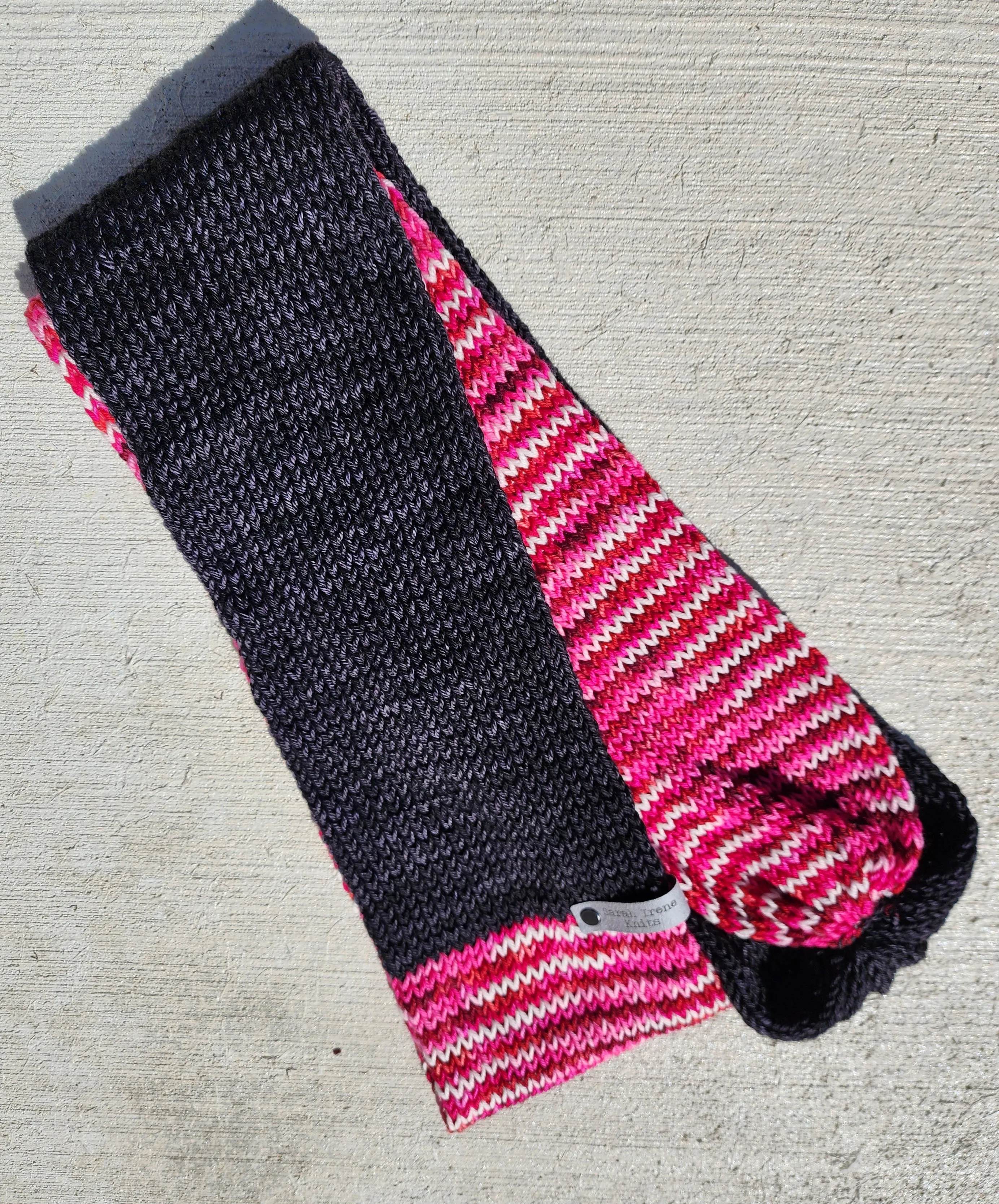Infinity Scarf - Black with Variegated Pink, Red, White