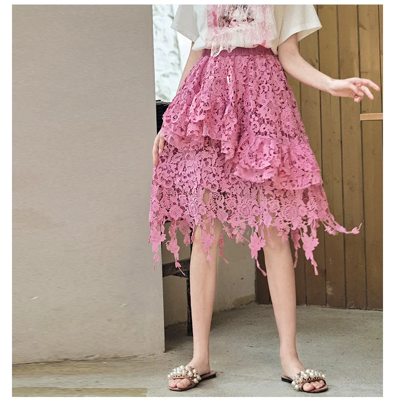JAM PRINCESS ASYMMETRIC RUFFLE ALL OVER LACE SKIRT