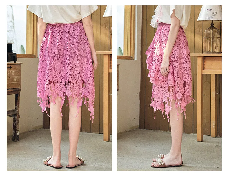 JAM PRINCESS ASYMMETRIC RUFFLE ALL OVER LACE SKIRT