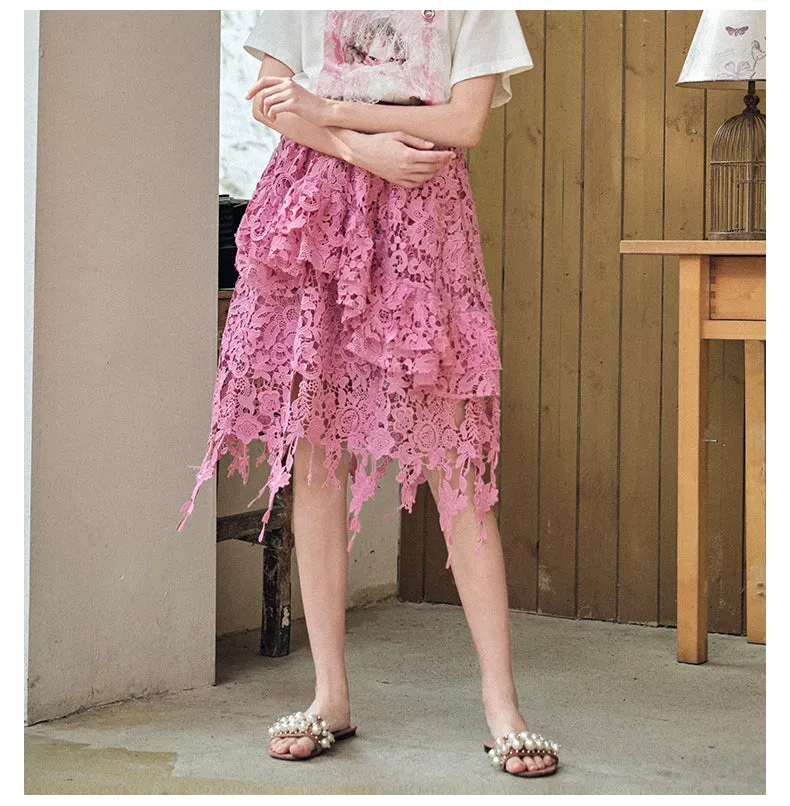 JAM PRINCESS ASYMMETRIC RUFFLE ALL OVER LACE SKIRT