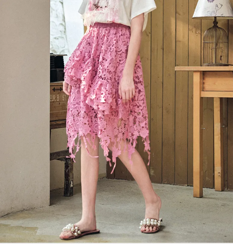 JAM PRINCESS ASYMMETRIC RUFFLE ALL OVER LACE SKIRT