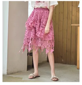 JAM PRINCESS ASYMMETRIC RUFFLE ALL OVER LACE SKIRT