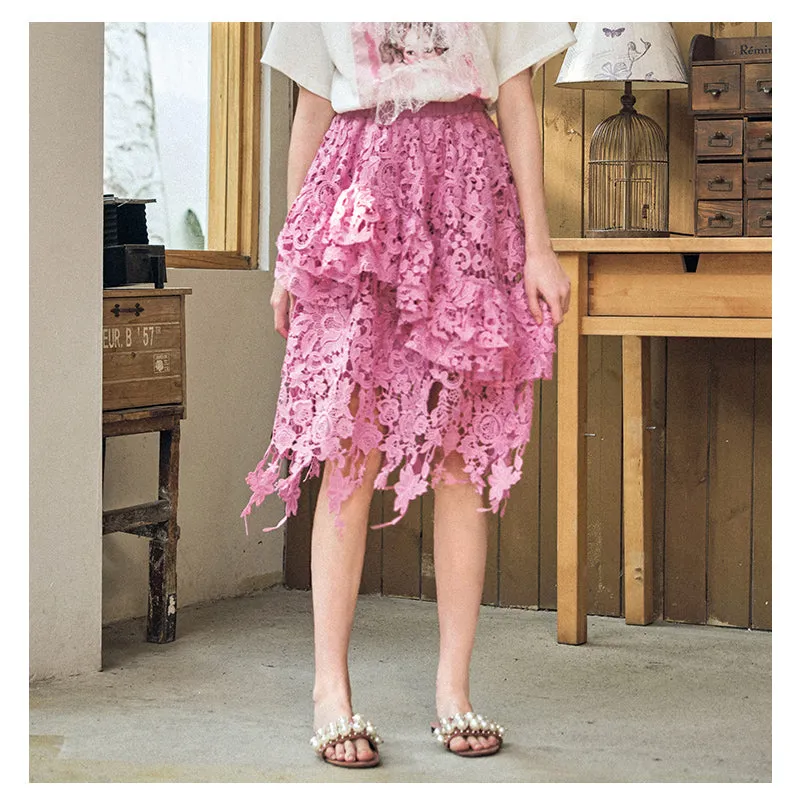 JAM PRINCESS ASYMMETRIC RUFFLE ALL OVER LACE SKIRT