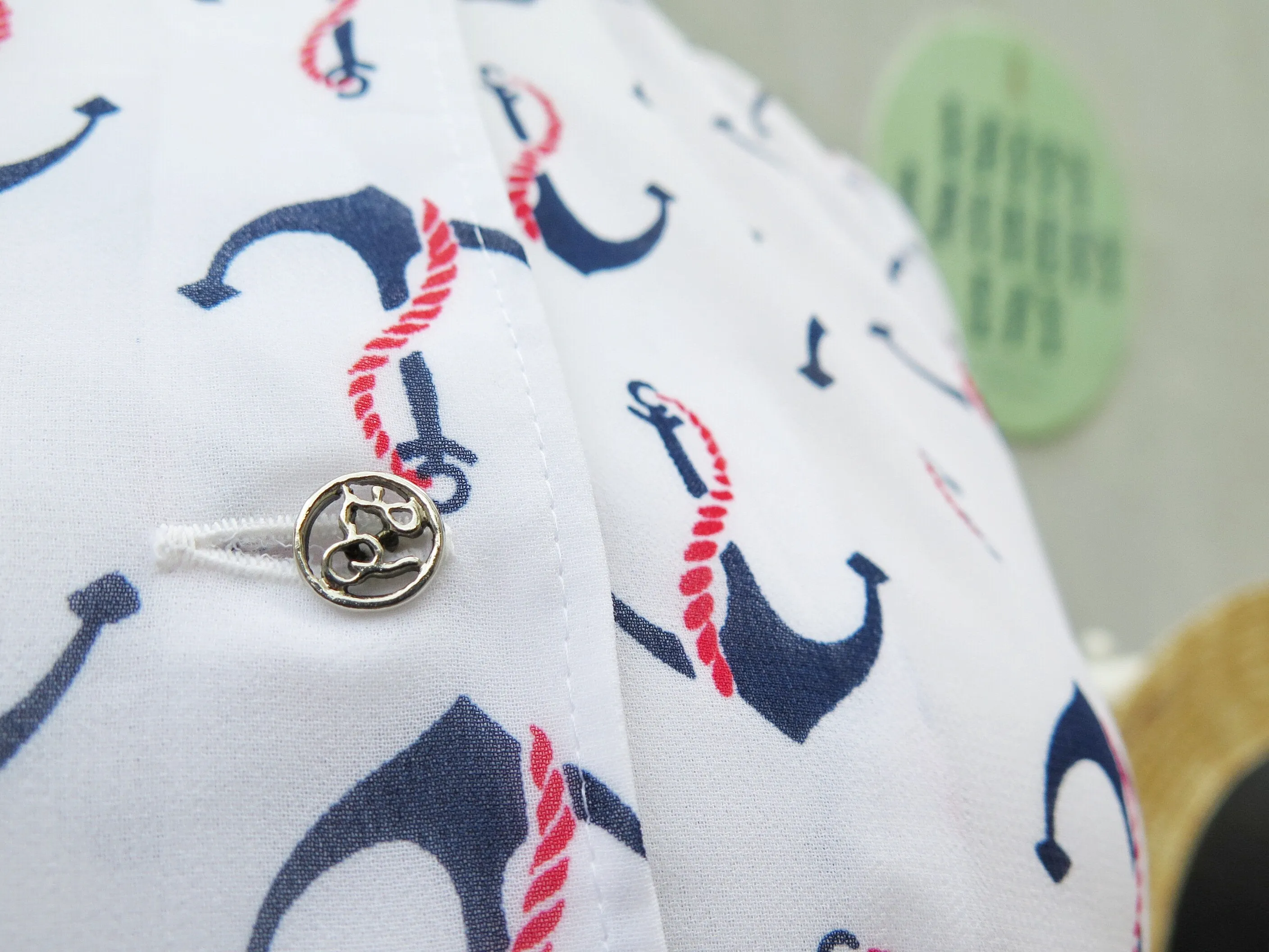 Karin | Vintage 1960s 1970s Anchor print nautical sailor theme Mandarin collar Midi Dress