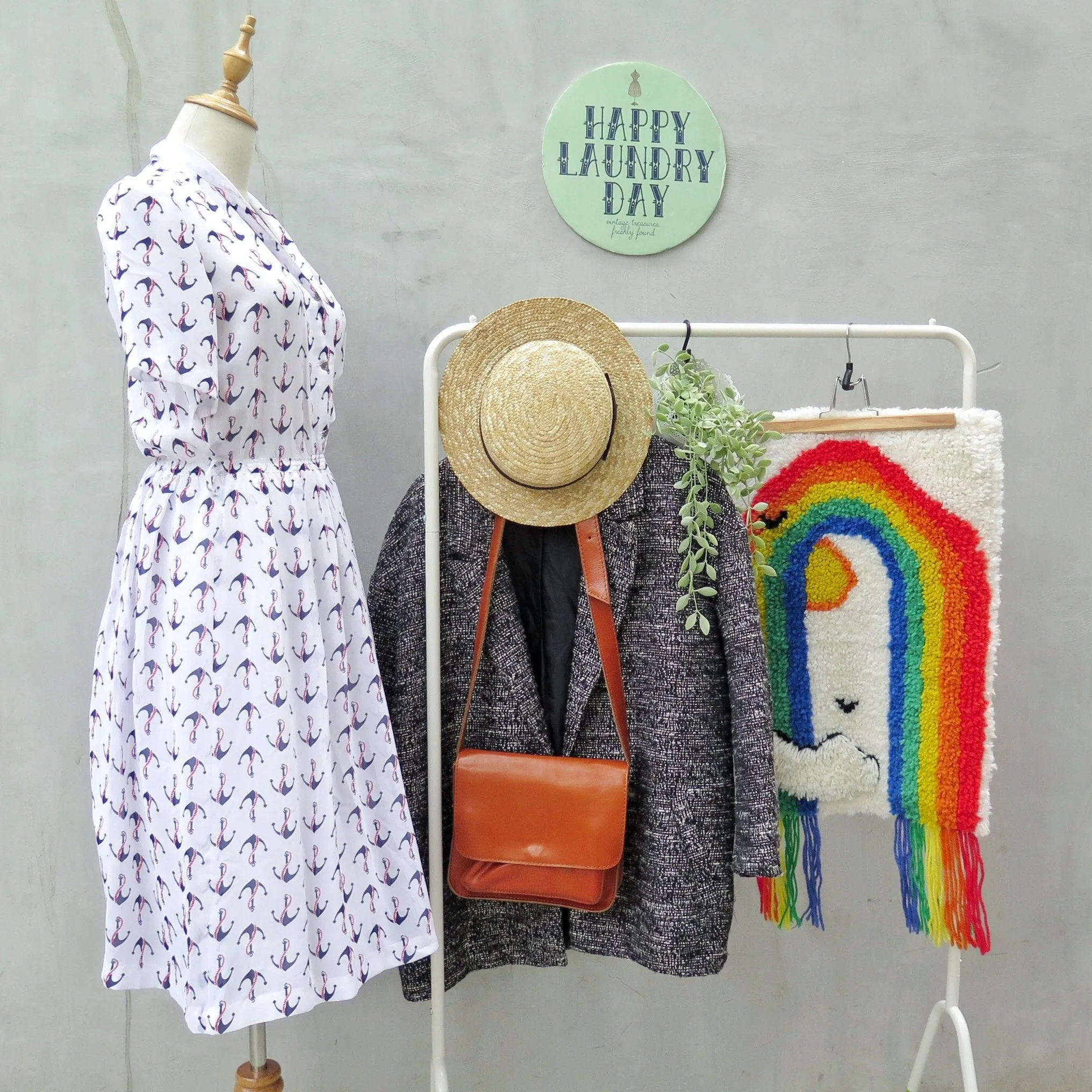 Karin | Vintage 1960s 1970s Anchor print nautical sailor theme Mandarin collar Midi Dress