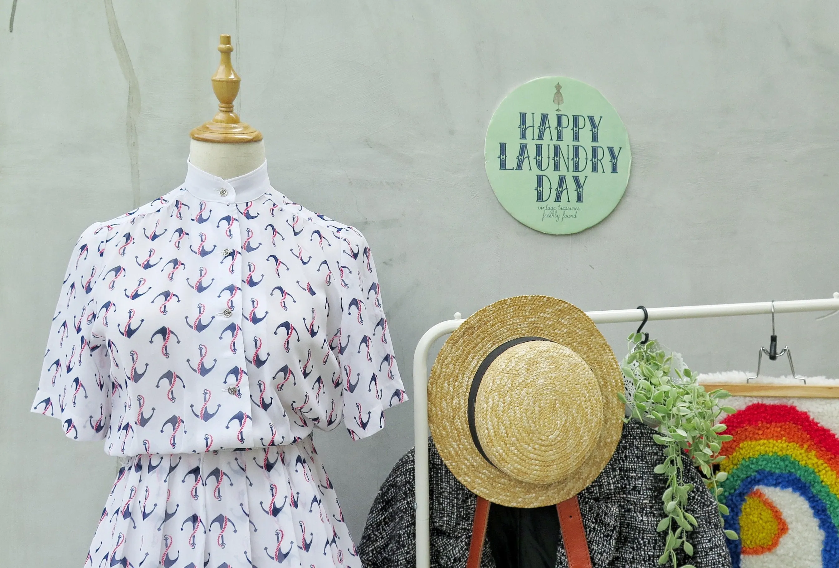 Karin | Vintage 1960s 1970s Anchor print nautical sailor theme Mandarin collar Midi Dress