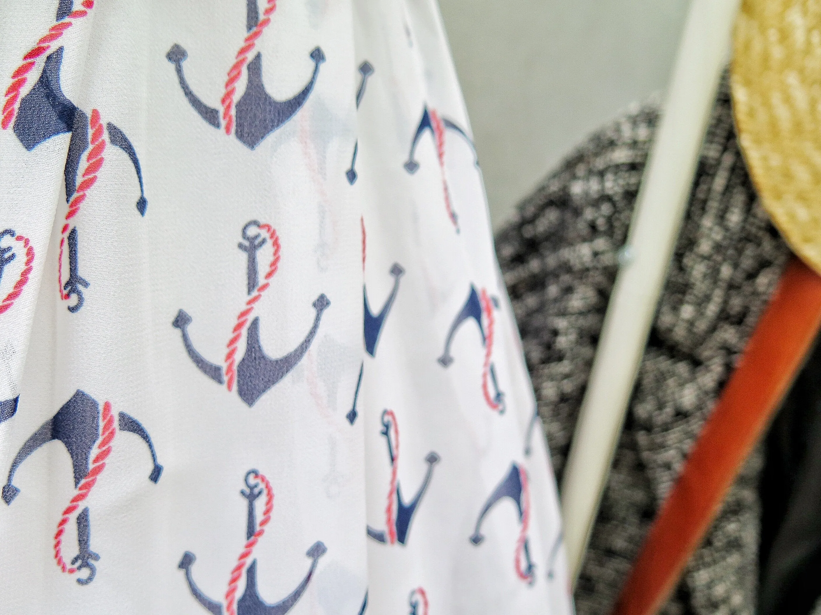 Karin | Vintage 1960s 1970s Anchor print nautical sailor theme Mandarin collar Midi Dress