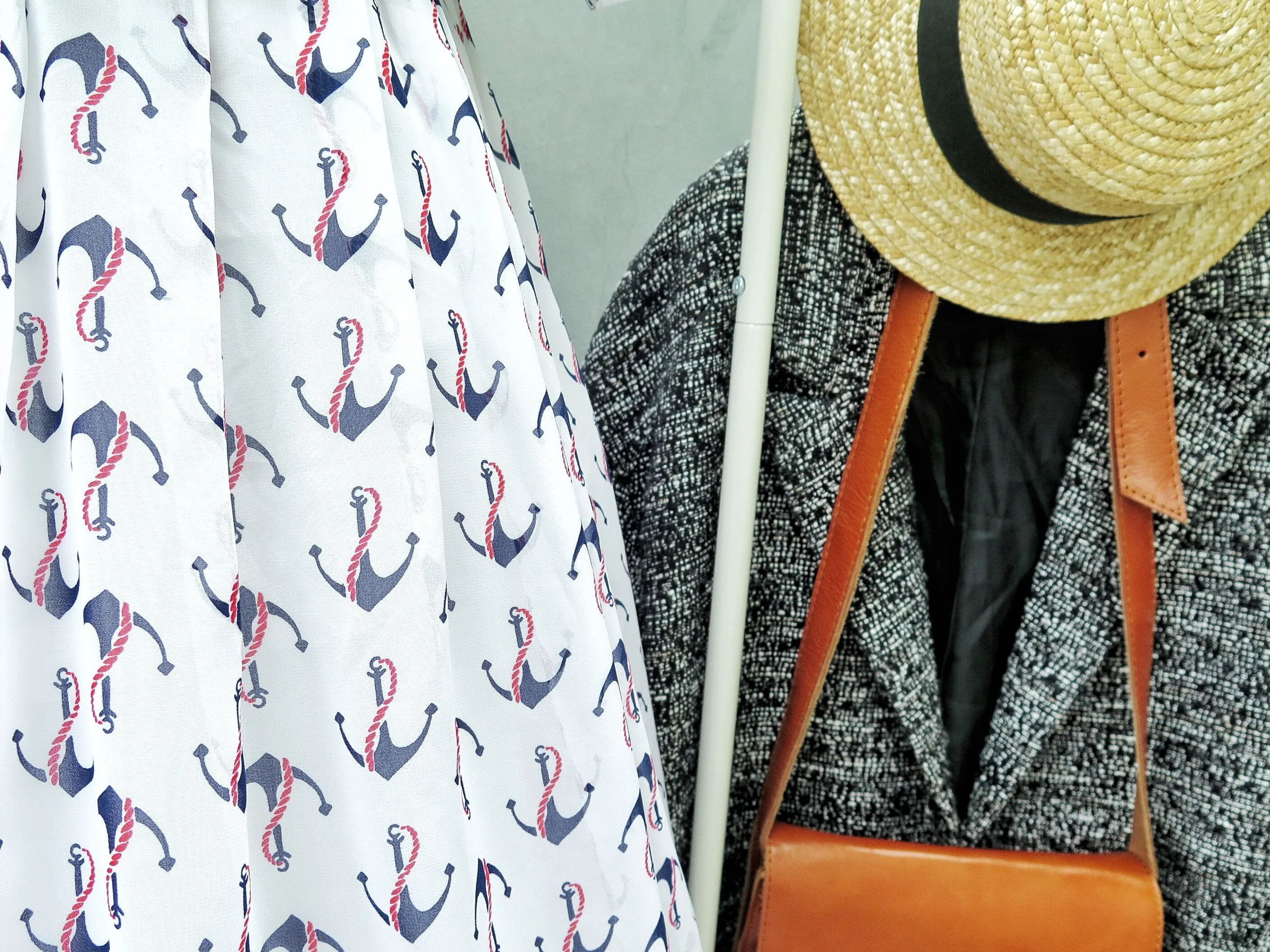 Karin | Vintage 1960s 1970s Anchor print nautical sailor theme Mandarin collar Midi Dress
