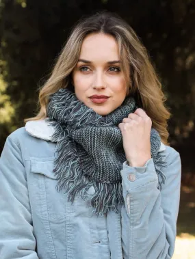 Knit Frayed Infinity Scarf - Blue, Khaki, or Red