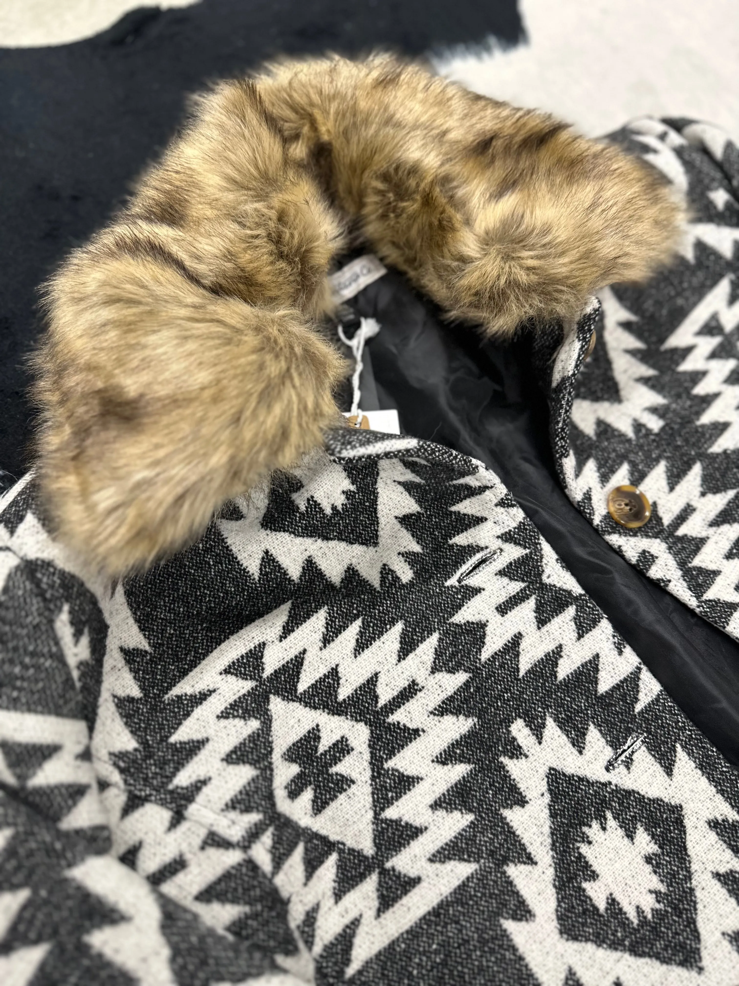 Ladies Long Wool Blend Aztec Coat