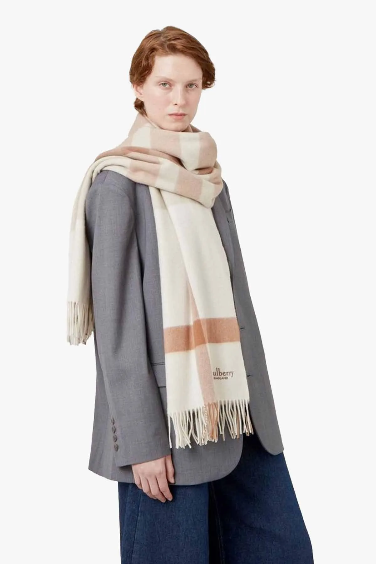 Large Check Merino Wool Scarf 70 x 200