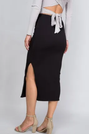 Lights Out Ribbed Midi Skirt Black