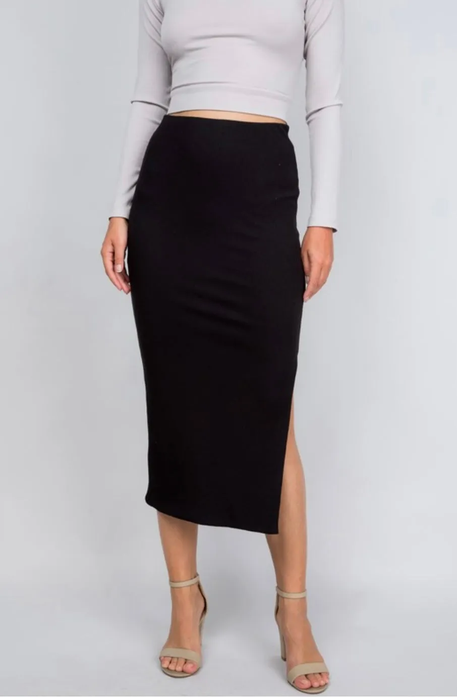 Lights Out Ribbed Midi Skirt Black