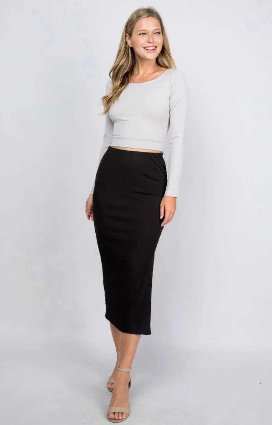 Lights Out Ribbed Midi Skirt Black
