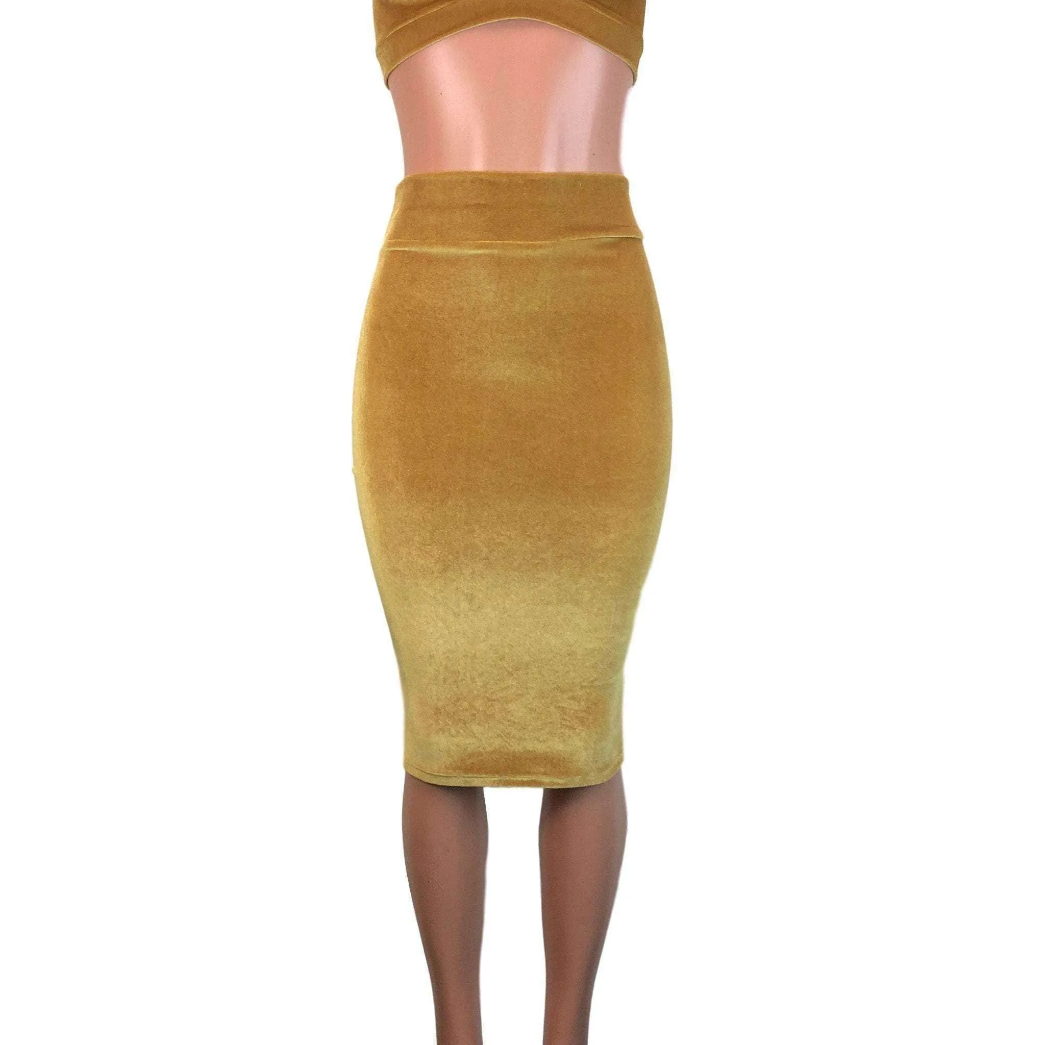 Long Pencil Skirt - Gold Velvet