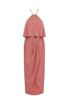 Luxe Halter Frill Dress in Rose