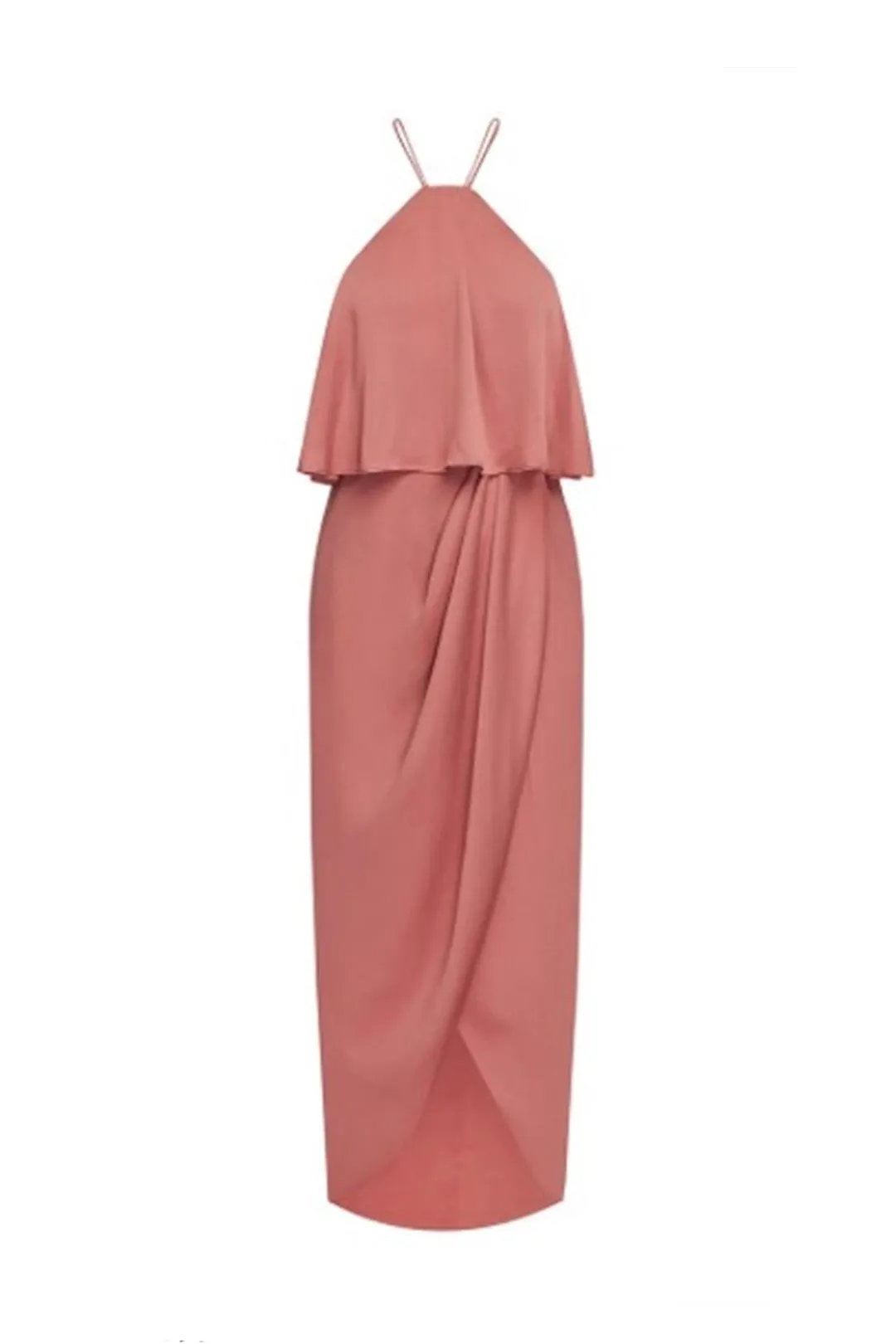 Luxe Halter Frill Dress in Rose