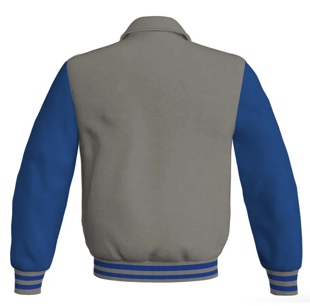 Luxury Bomber Classic Jacket Gray Body and Blue Leather Sleeves