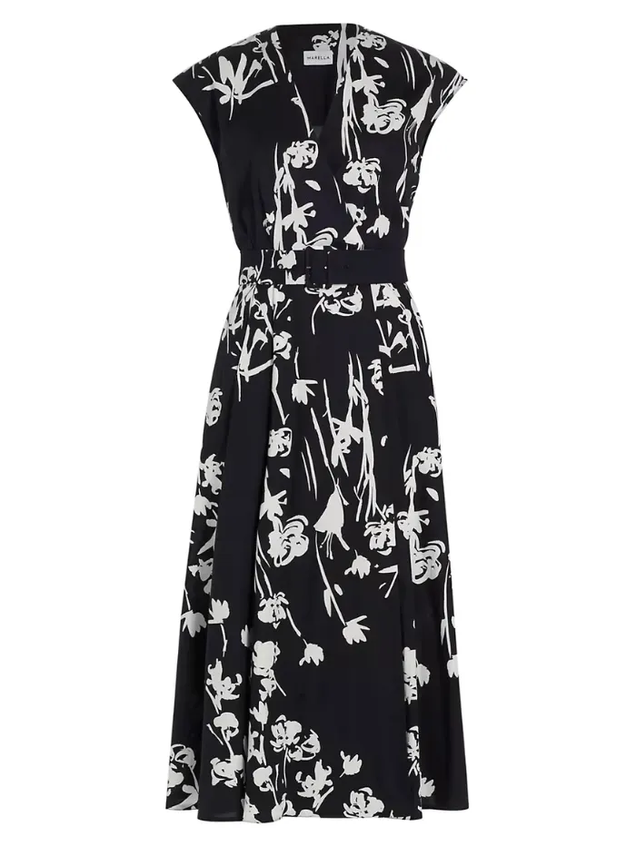 Marella TAXI Black Floral Midi Wrap Dress 24132213322 Col 002