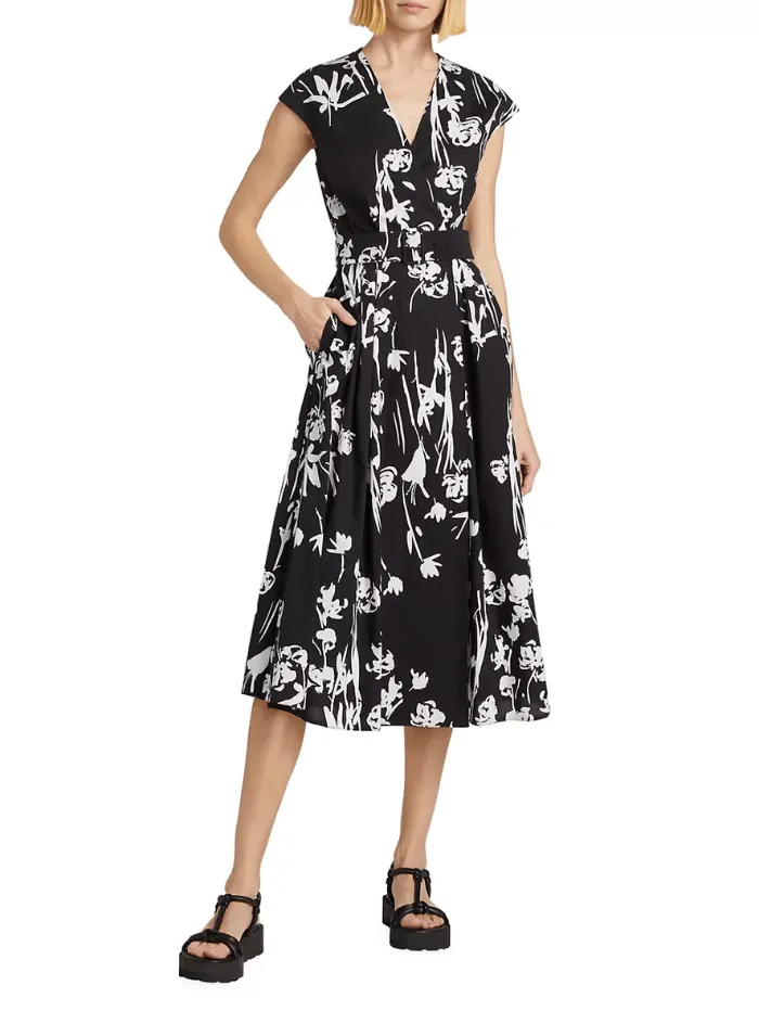 Marella TAXI Black Floral Midi Wrap Dress 24132213322 Col 002