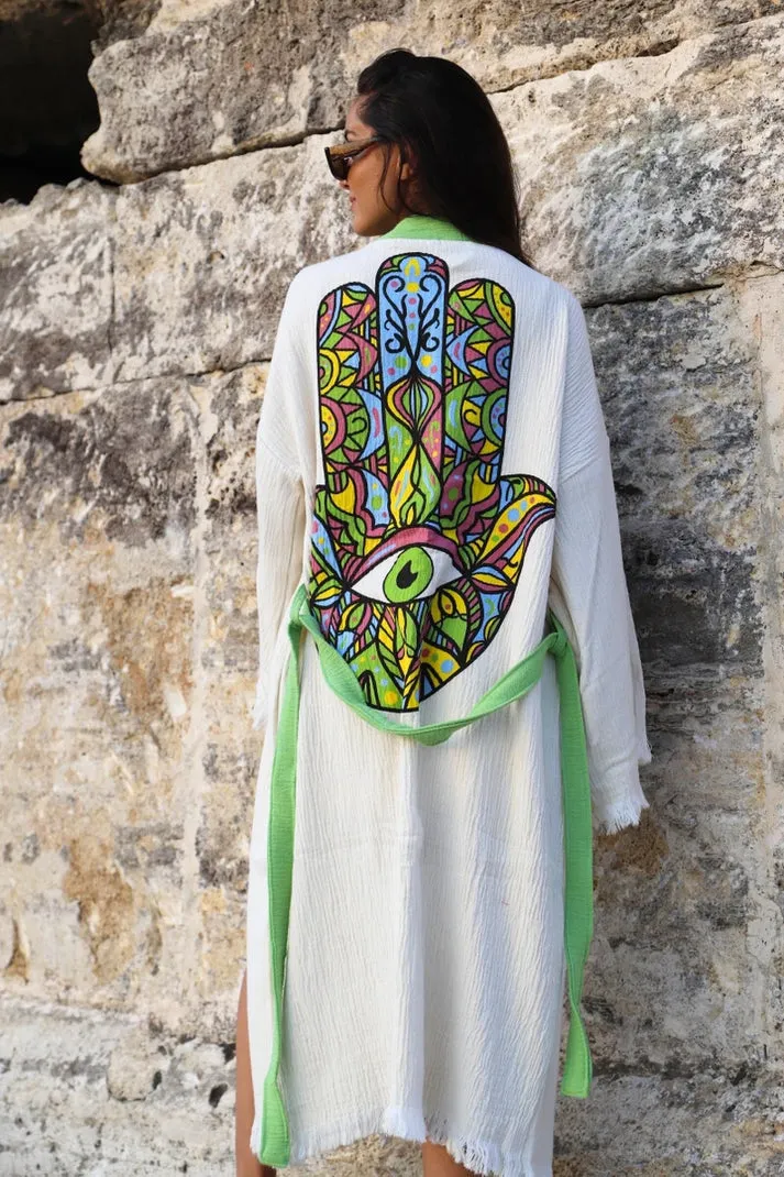 Maya Kimono Robe, Evil Eye Cotton Robe, Cotton Jacket O/S AU 12-26