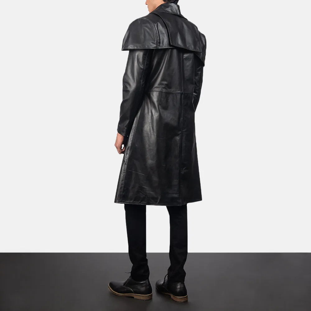 Men’s Black Leather Duster Coat