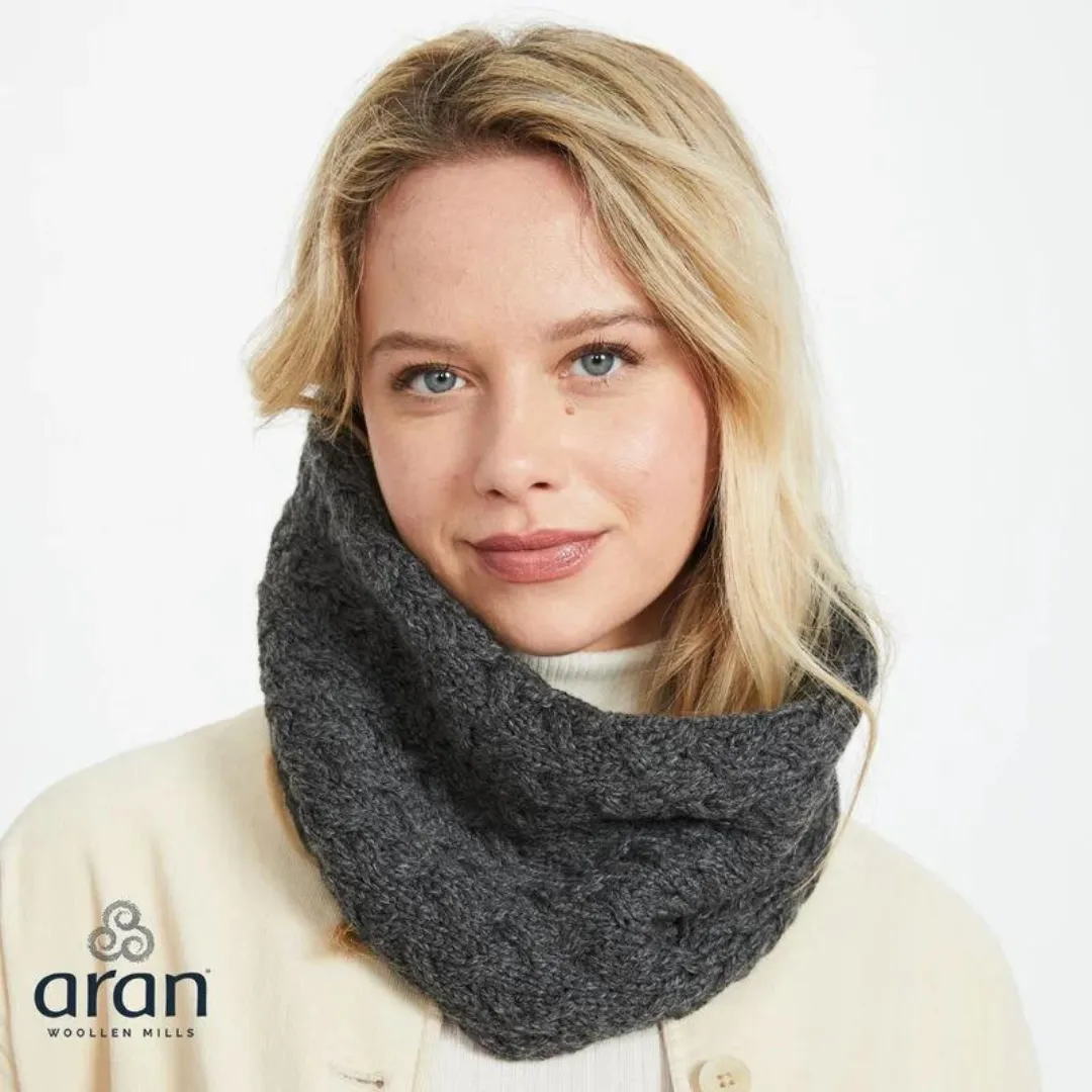 Merino Wool Infinity Cabled Scarf Charcoal