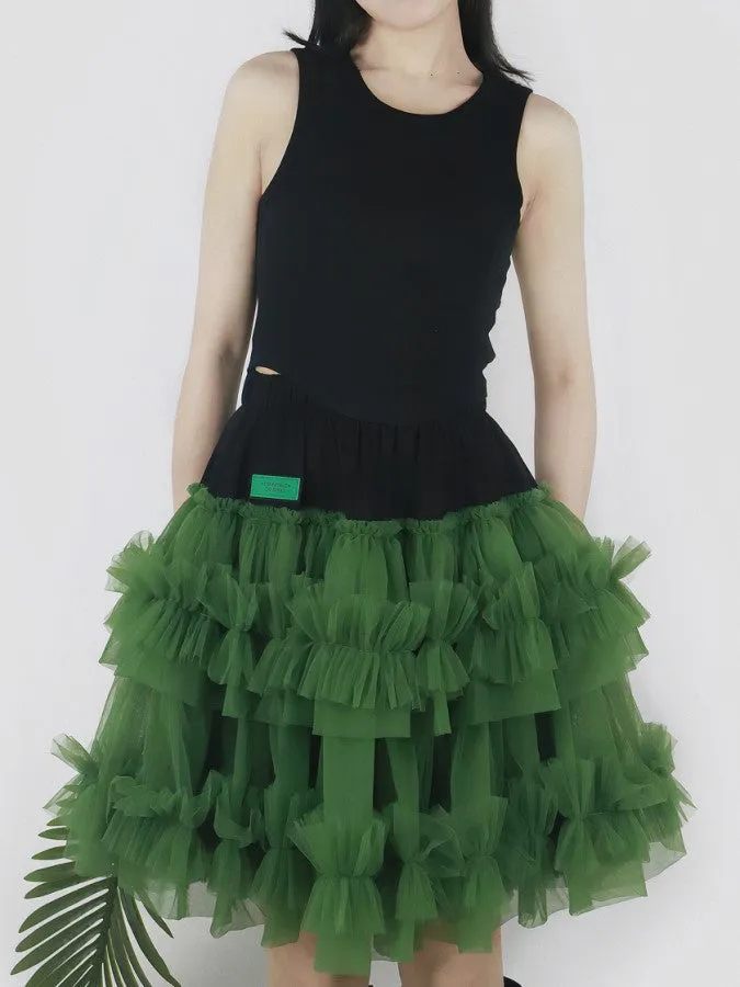 Mesh layered mini skirt　X2203