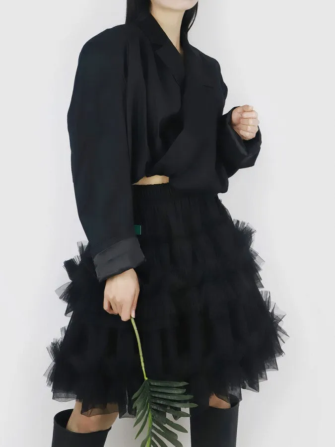Mesh layered mini skirt　X2203