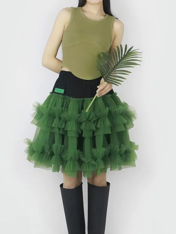 Mesh layered mini skirt　X2203