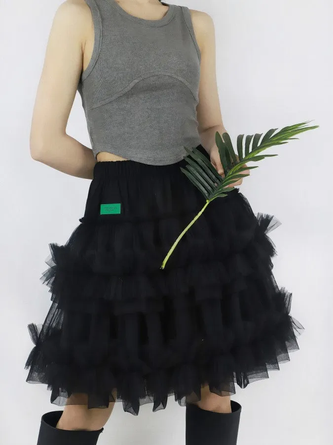 Mesh layered mini skirt　X2203