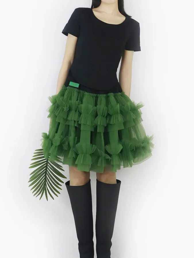 Mesh layered mini skirt　X2203