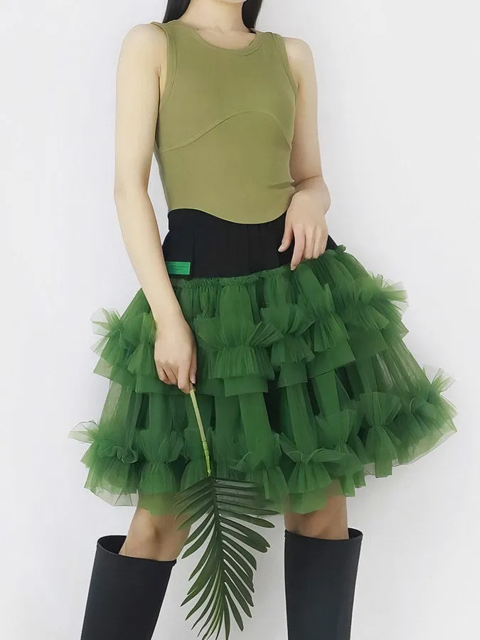 Mesh layered mini skirt　X2203