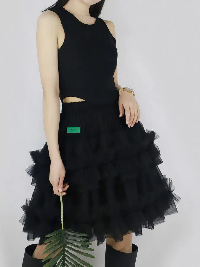 Mesh layered mini skirt　X2203