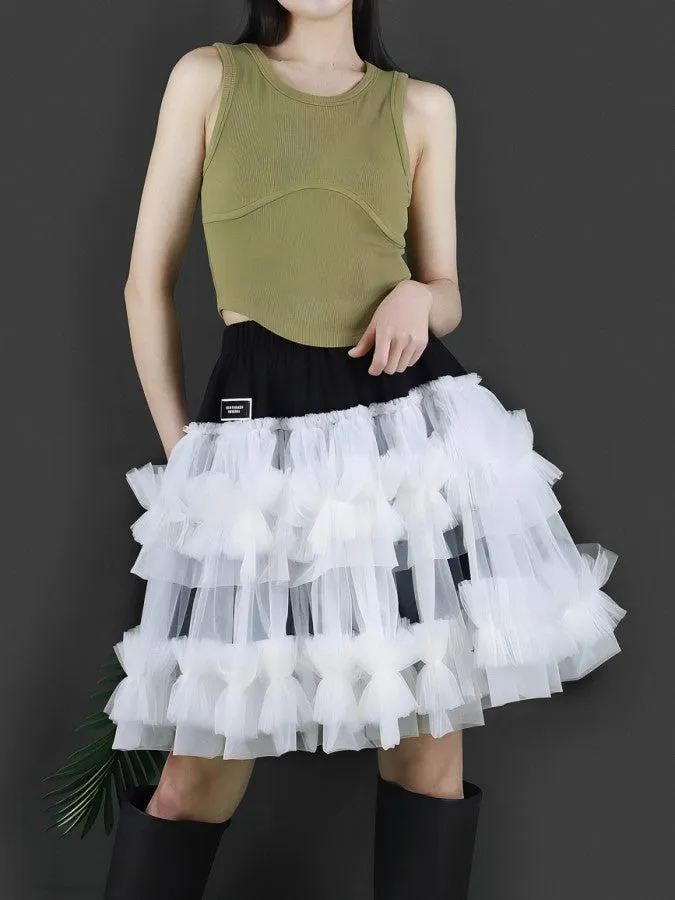 Mesh layered mini skirt　X2203