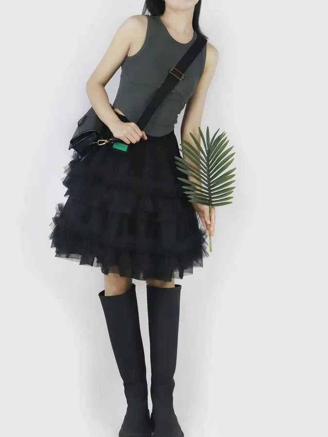 Mesh layered mini skirt　X2203